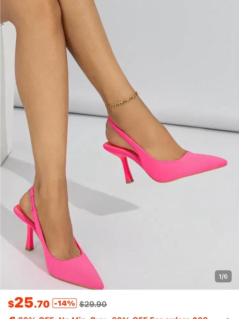 Hot Pink Pointed Toe Slingback Heels Pumps Size 6